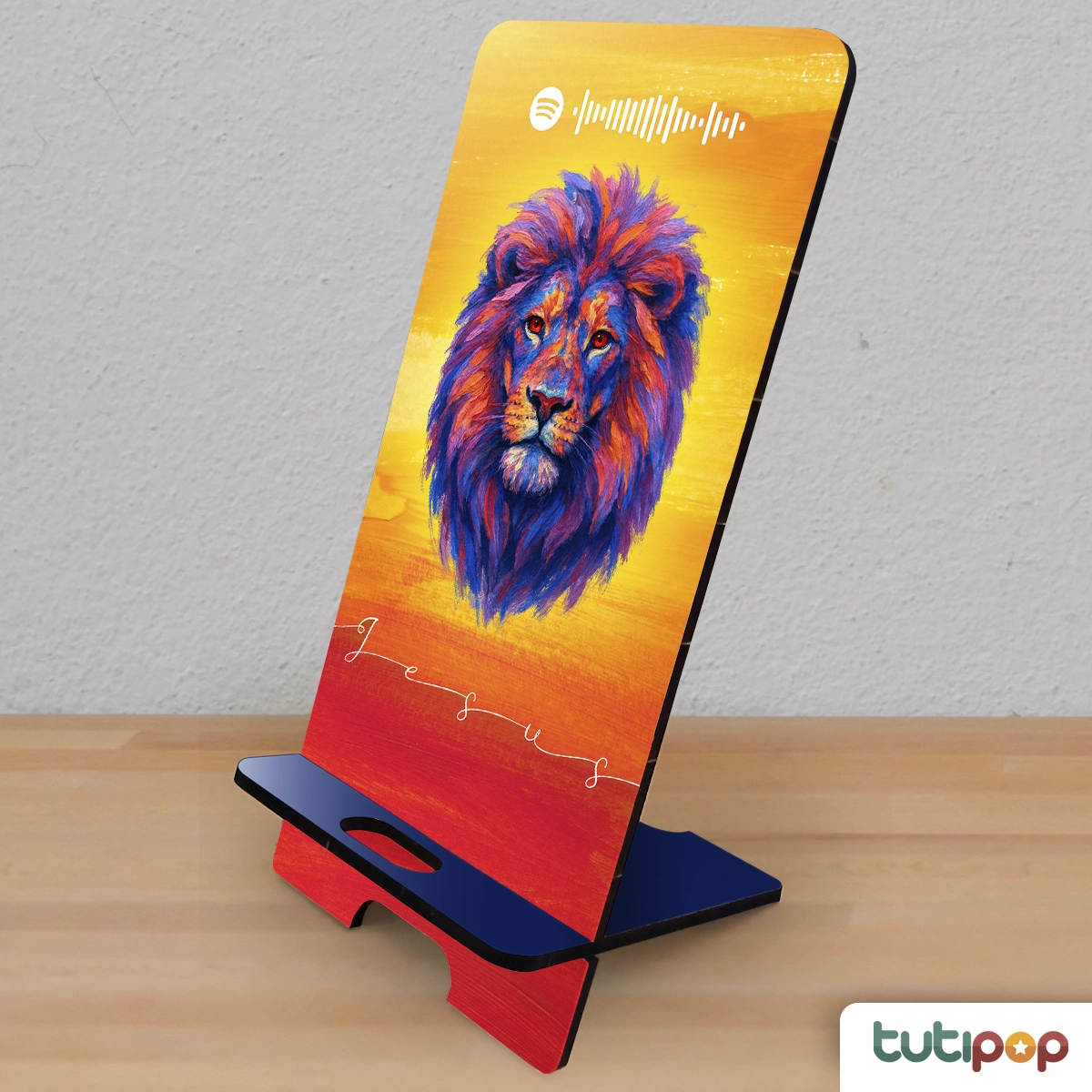 Porta-Celular Ruja o Leão com Spotify Code – Presente Cristão de Impacto